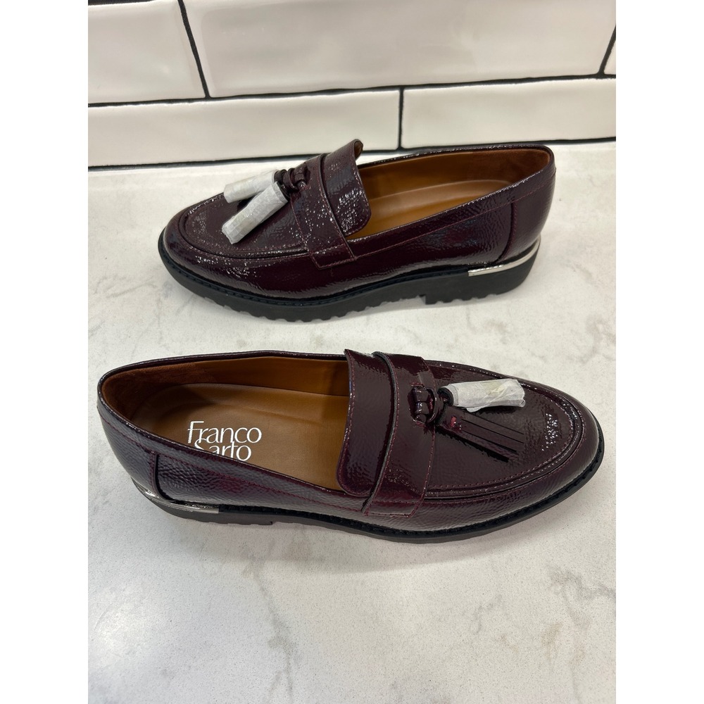 Franco Sarto Carolynn Burgundy Patent Tassel Lug Sole Loafers Womens 8M - Picture 3 of 9